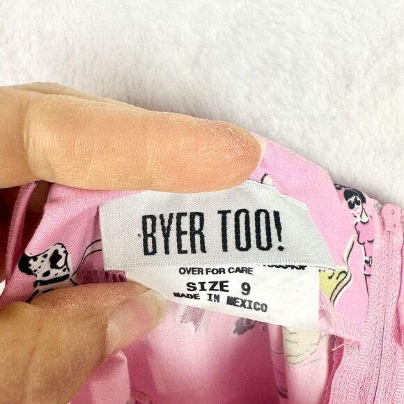 Vintage Byer Too Dog Park Mini Dress Size 9 Modern 4 Pink Retro Bow Detail - Picture 8 of 9